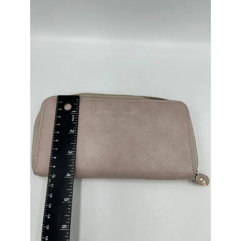 FUNTOR Amor Pour Toujours Dusty Rose Zip‎ Around Long Wallet Vegan Leather Gold